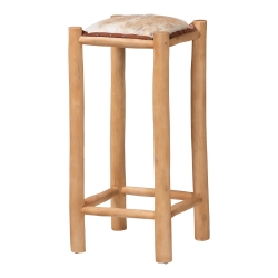bali & pari Rivera Genuine Goat Leather Bar Stool - Rustic Boho Seating with Teak Wood Frame and Natural Hide Upholstery